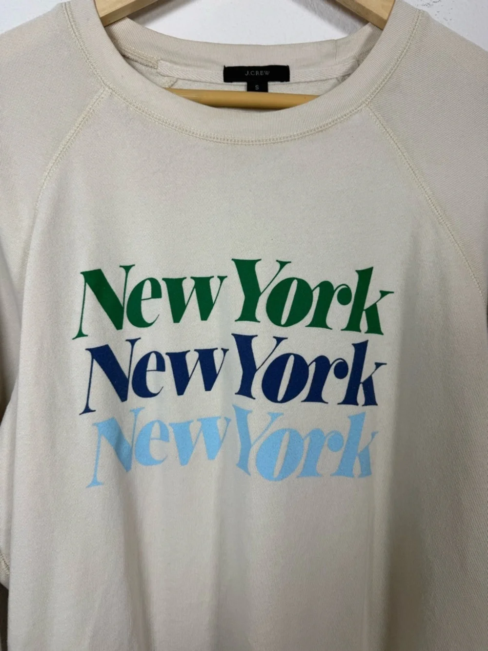 J.Crew Magic Rinse New York Crewneck Sweatshirt Cream Size S AY080